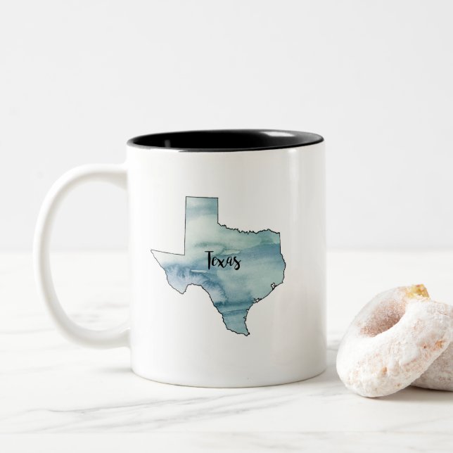 Texas State Map Watercolor Two-Tone Coffee Mug (With Donut)