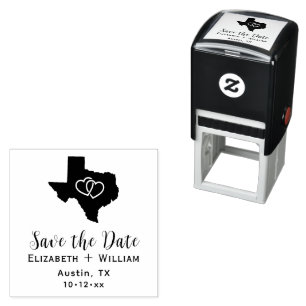 Texas State Map Wedding Save the Date DIY Hearts Self-inking Stamp