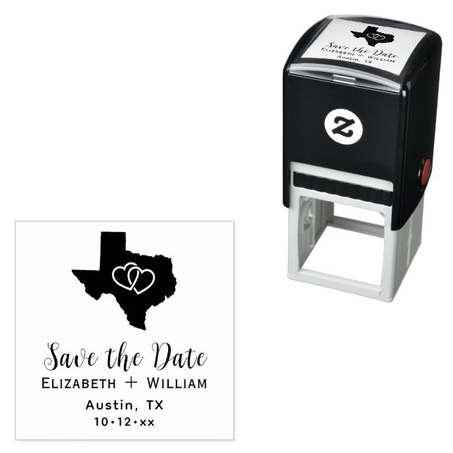 Texas State Map Wedding Save the Date DIY Hearts Self-inking Stamp (In Situ)