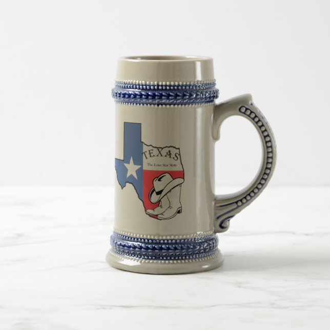 Texas State Map with Star Boots Hat Ceramic Stein (Right)
