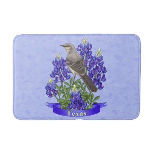 Texas State Mockingbird & Bluebonnet Flower Bath Mat