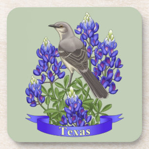 Texas State Mockingbird & Bluebonnet Flower Coaster