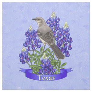 Texas State Mockingbird & Bluebonnet Flower Fabric