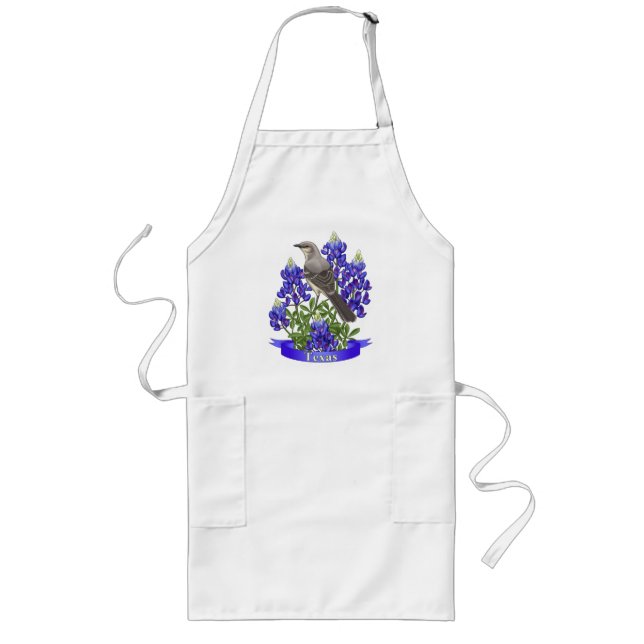Texas State Mockingbird & Bluebonnet Flower Long Apron (Front)