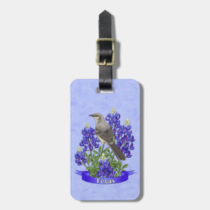 Texas State Mockingbird & Bluebonnet Flower Luggage Tag