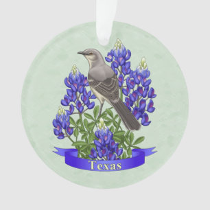 Texas State Mockingbird & Bluebonnet Flower Ornament