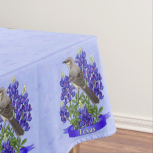 Texas State Mockingbird & Bluebonnet Flower Tablecloth