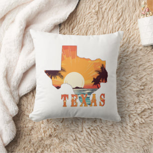 Texas State Outline Beach Sunset Throw Pillow