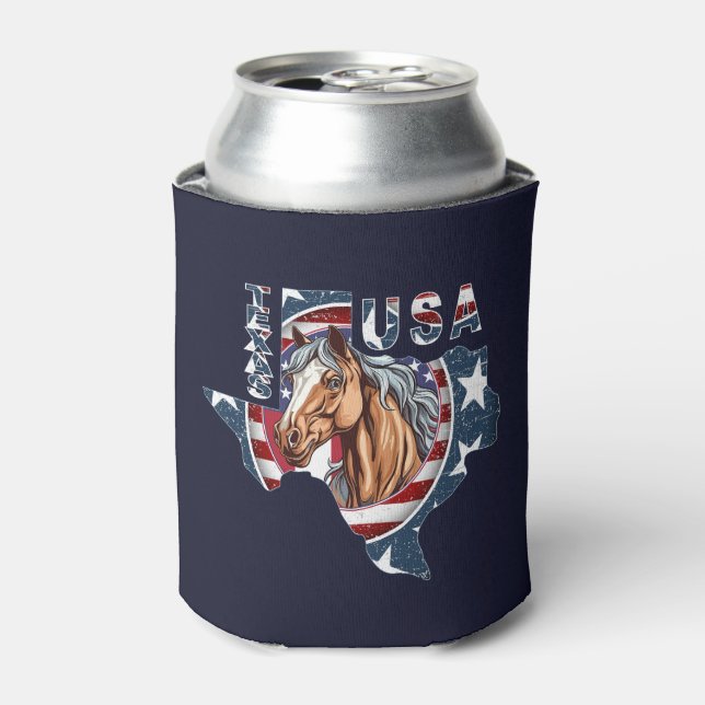 Texas State Outline USA Horse Can Cooler (Can Front)