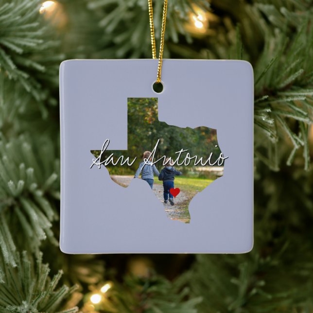Texas State Photo insert and town name Ceramic Ornament (Tree)