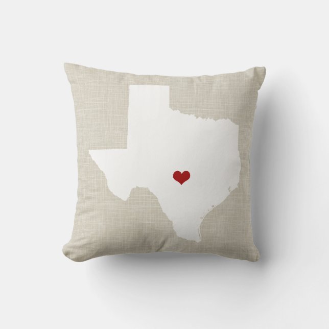 Texas State Pillow Faux Linen Personalized Heart (Front)