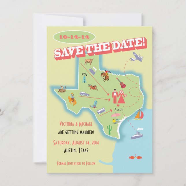 Texas State Save the Date Wedding Destination Invitation (Front)