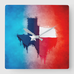 Texas State Symbol Colour Drip Square Wall Clock