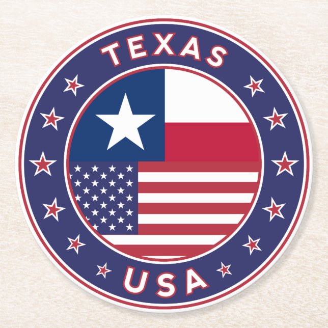 Texas sticker, phone case, tote bag round paper coaster (Front)