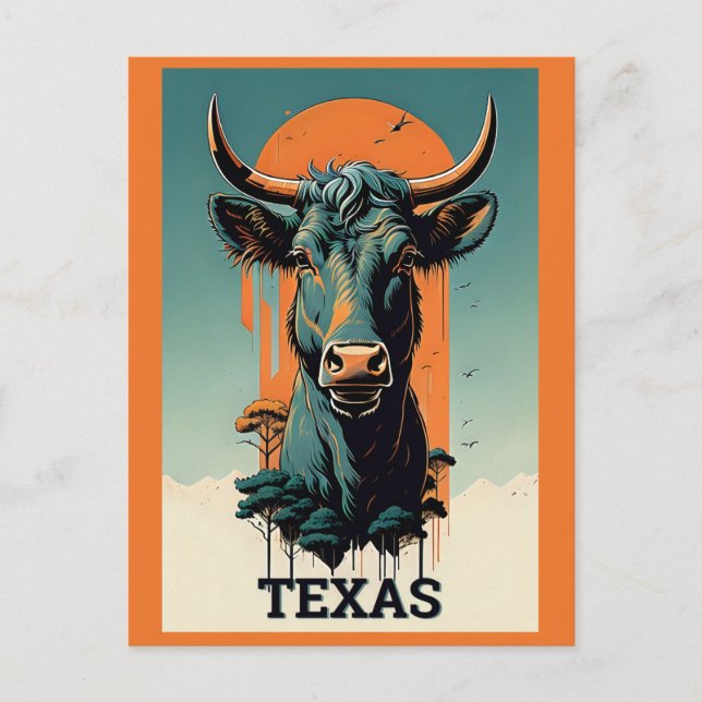 Texas Stylized Retro Bull Travel Postcard (Front)