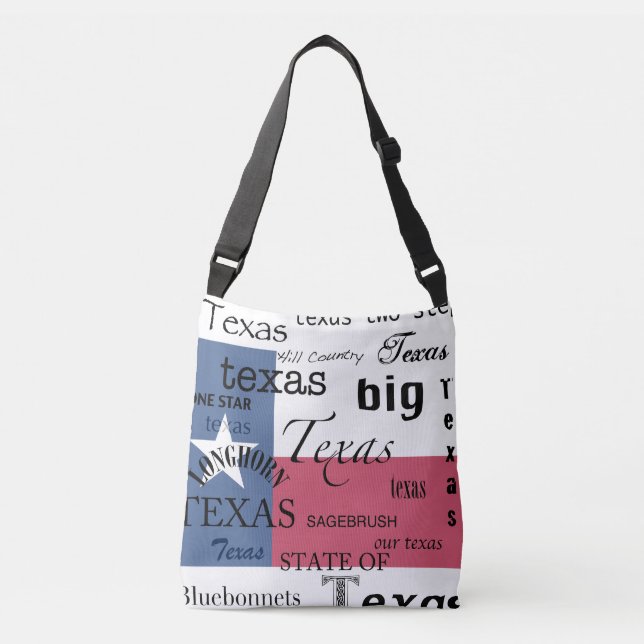 Texas Text Design-with Texas Flag Crossbody Bag (Front)
