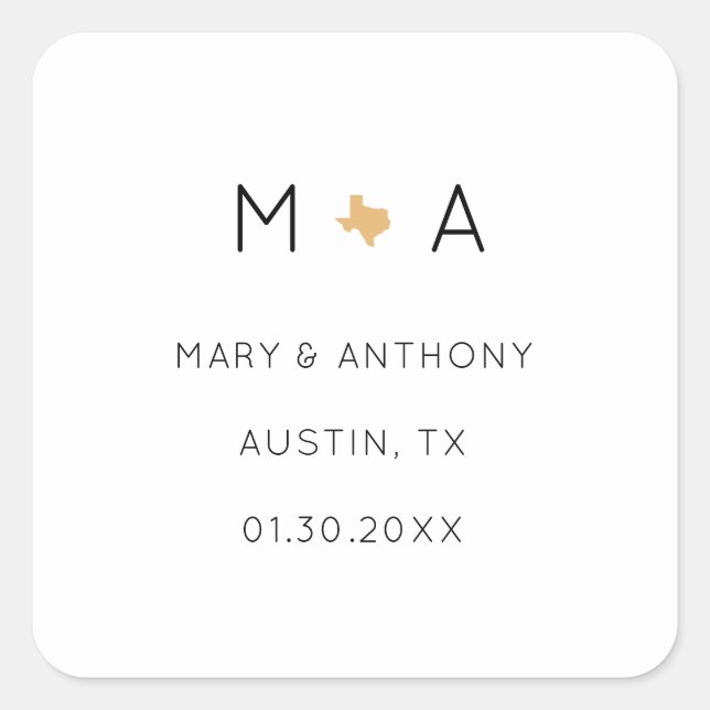 Texas-themed Minimalistic Wedding Favour Sticker (Front)