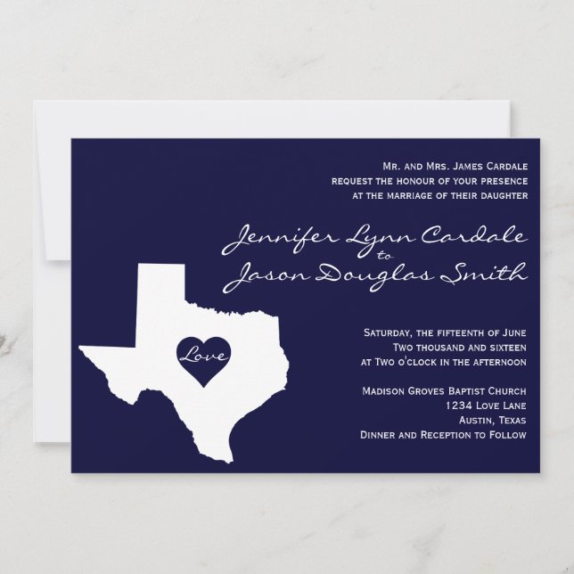 Texas Themed Navy White Wedding Invitations (Front)