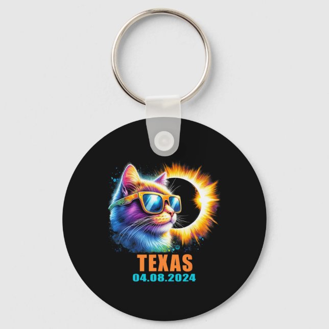 Texas Total Solar Eclipse 2024 Cat Solar Eclipse G Keychain (Front)