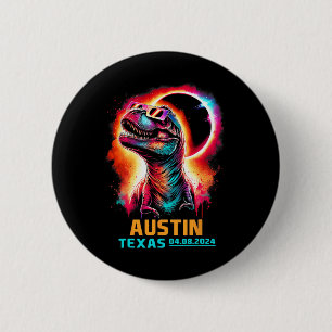 Texas Total Solar Eclipse 2024 T Rex Dinosaur 2 Inch Round Button