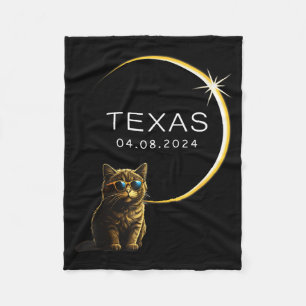 Texas Total Solar Eclipse Cat Illustration Fleece Blanket