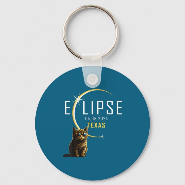 Texas Total Solar Eclipse Cat Keychain (Front)