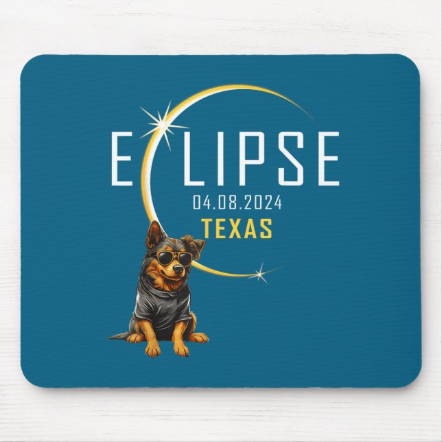 Texas Total Solar Eclipse Dog Illustration Mouse Pad (Front)