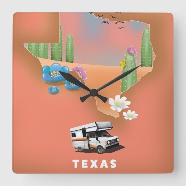 Texas travel poster square wall clock (Front)