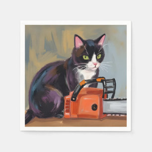 Texas Tuxedo Cat Chainsaw Massacre Funny Halloween Napkin