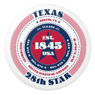 Texas US State Red White Blue Typography Ceramic Knob