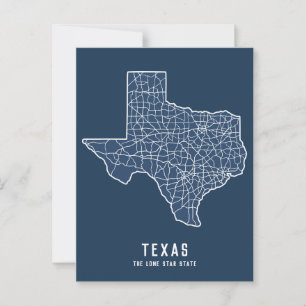 Texas US State road map - the Lone star state map Postcard