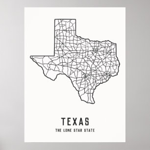 Texas US State road map - the Lone star state map Poster