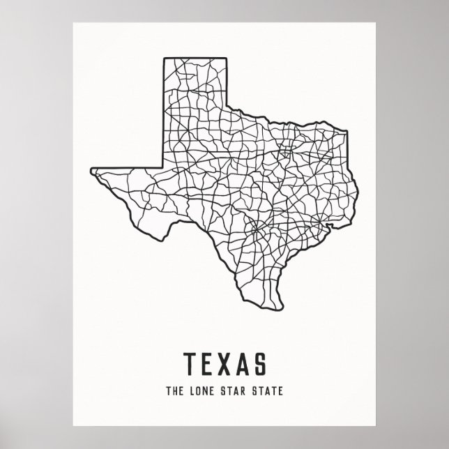 Texas US State road map - the Lone star state map Poster (Front)