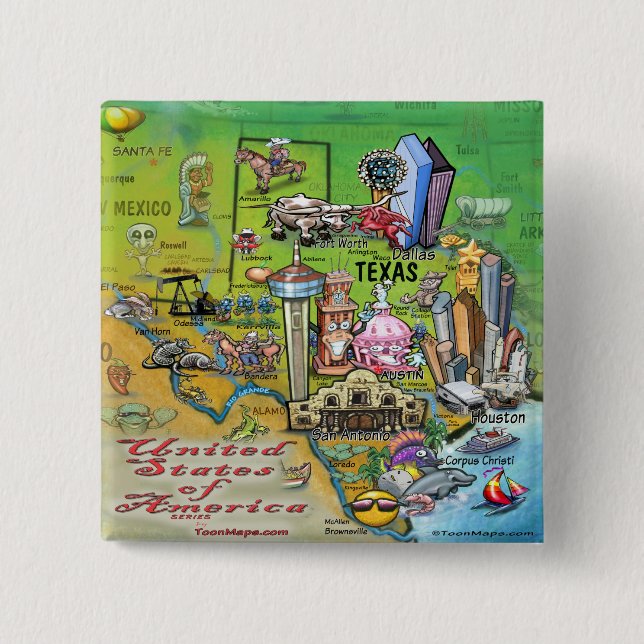 Texas USA 2 Inch Square Button (Front)