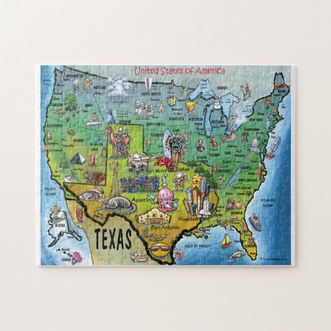 Texas USA Cartoon Map Jigsaw Puzzle (Horizontal)