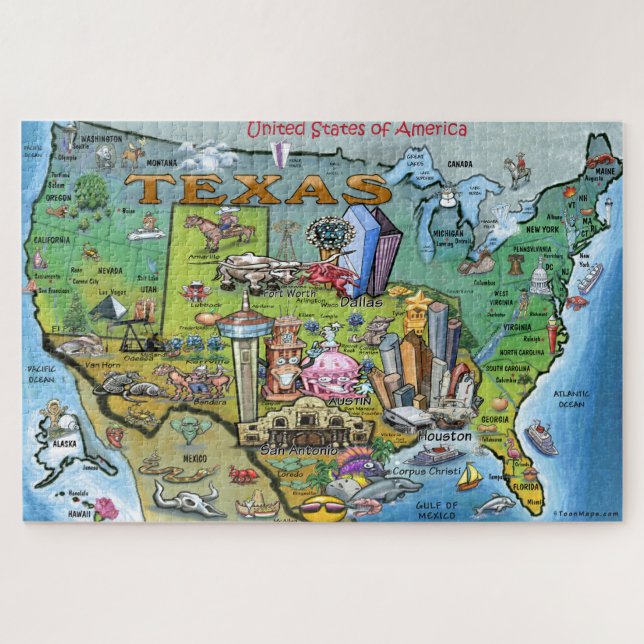 Texas USA Fun Map Jigsaw Puzzle (Horizontal)