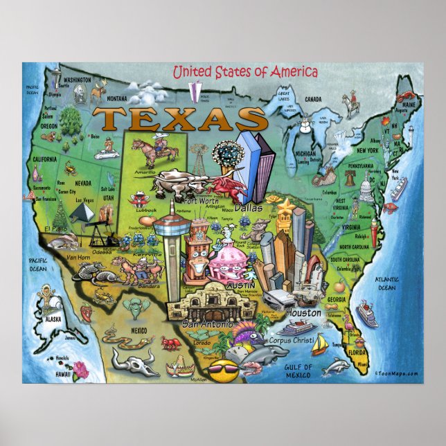 Texas USA Map Poster (Front)