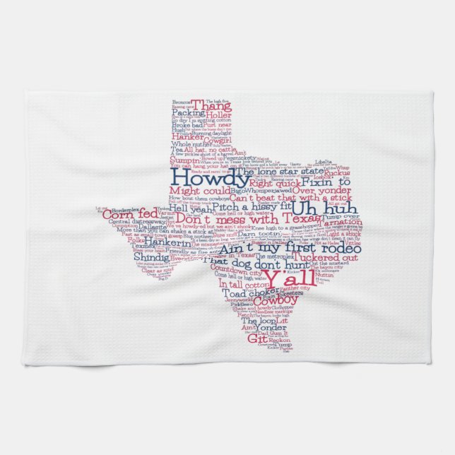 Texas USA Slang Word Art Map Serviette de cuisine (Horizontal)