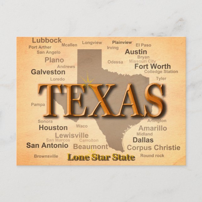 Texas Vintage Map Postcard (Front)