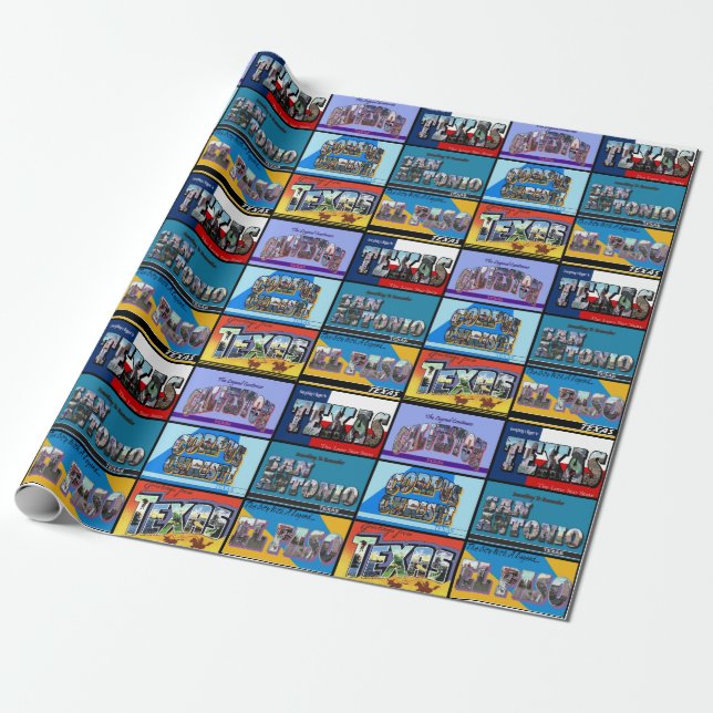 Texas Vintage Postcards Wrapping Paper (Unrolled)