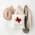 Texas Wedding Welcome Tote Bag<br><div class="desc">Welcome out of town wedding guests with a bag full of snacks and treats personalized with the state where you're getting married and the bride and groom's names and wedding date. Click Customize It to move the heart to show any city or location on the state map. Use the design...</div>