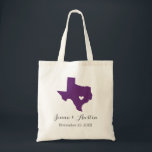 Texas Wedding Welcome Tote Bag<br><div class="desc">Welcome out of town wedding guests with a bag full of snacks and treats personalized with the state where you're getting married and the bride and groom's names and wedding date. Click Customize It to move the heart to show any city or location on the state map. Use the design...</div>