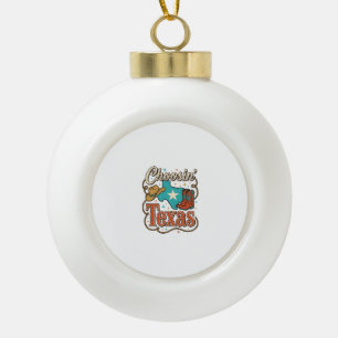 Texas Western Vintage Cowgirl Graphic T-Shirt Desi Ceramic Ball Christmas Ornament