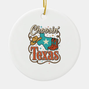 Texas Western Vintage Cowgirl Graphic T-Shirt Desi Ceramic Ornament