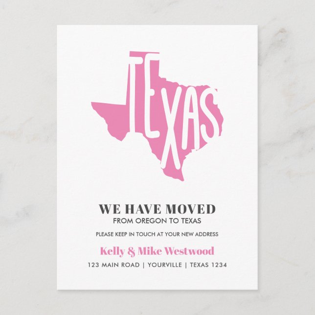 TEXAS  We've moved New address New Home Postcard (Front)