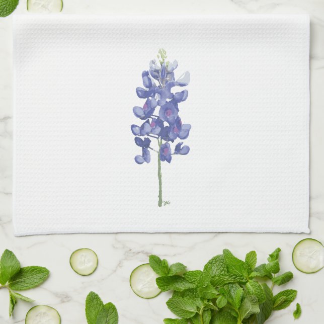 Texas Wild Flower Bluebonnet Kitchen Towel (Folded)