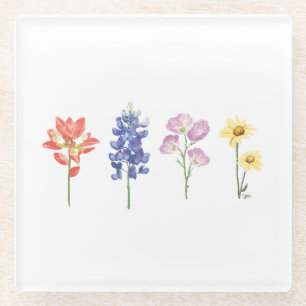 Texas Wild Flowers - Indian Paintbrush, Bluebonnet Glass Coaster