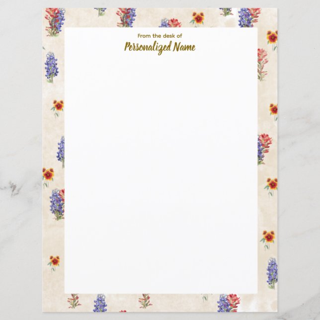 Texas Wild Flowers Unlined Paper Sheet (Front)