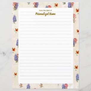 Texas Wildflower Lined Paper Sheet