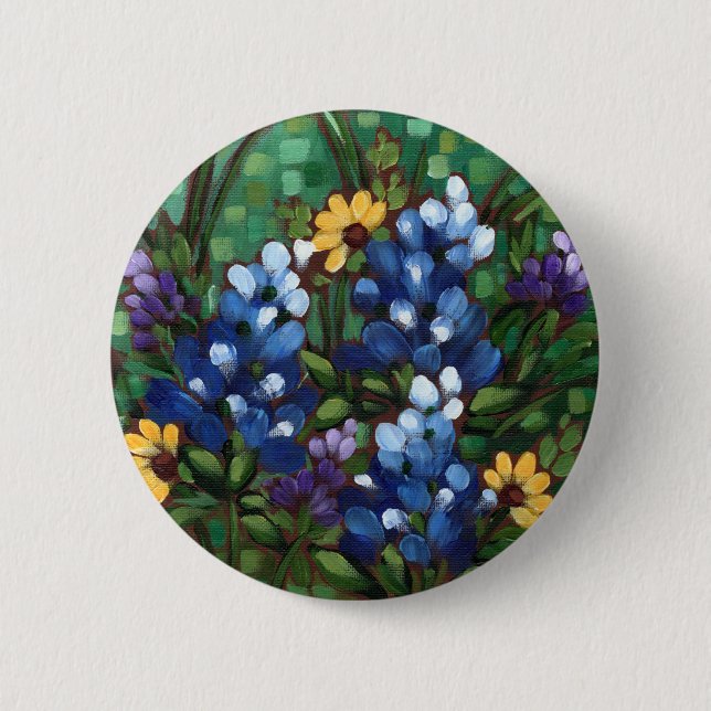 "Texas Wildflowers - Bluebonnets" Round Button (Front)